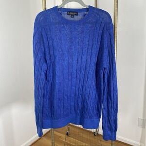 Brooks Brothers 100% Linen Italian Cable Knit Sweater Men's Large Fisherman Blue